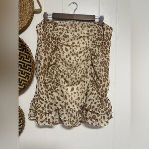New EXPRESS 16 Cheetah Print Ruched Ruffle Mini Skirt Women brown